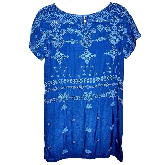Johnny Was Embroidered Eyelet Mini Shift Dress Small Navy Blue - Picture 6 of 16